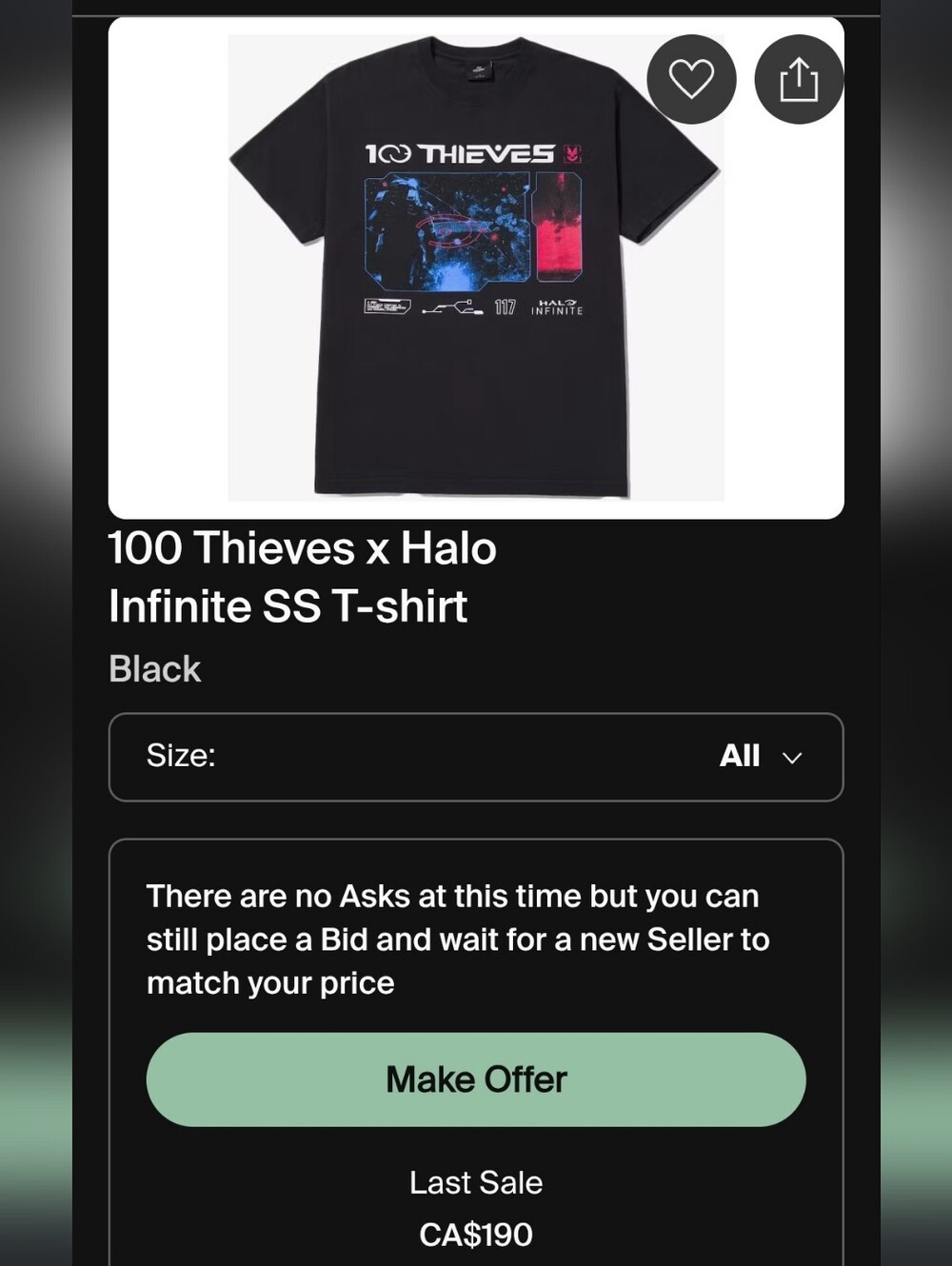 NWT Black Halo Infinite/ 100 Theives T-Shirt Sz XL